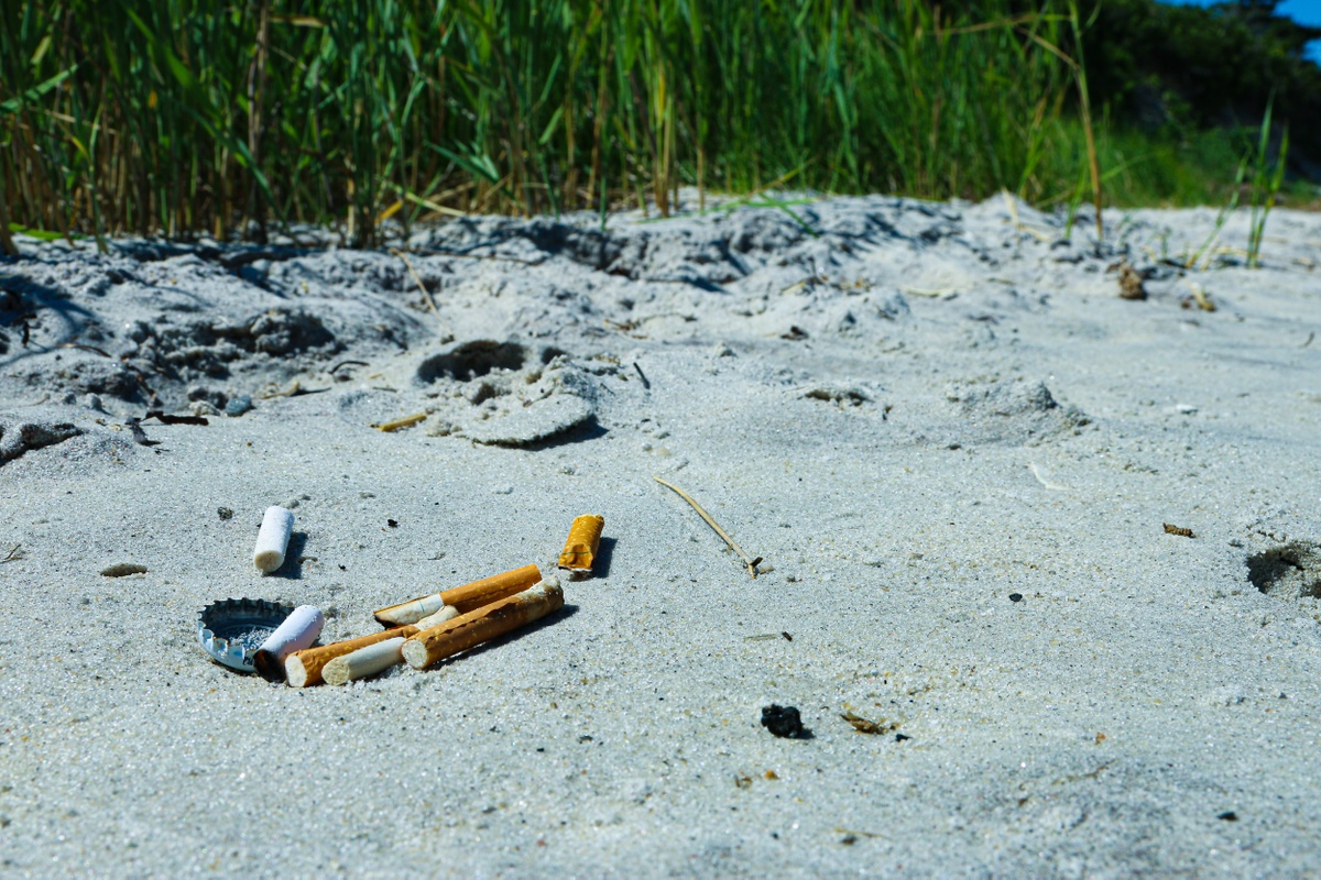 Trash left behind on a sandy beach
